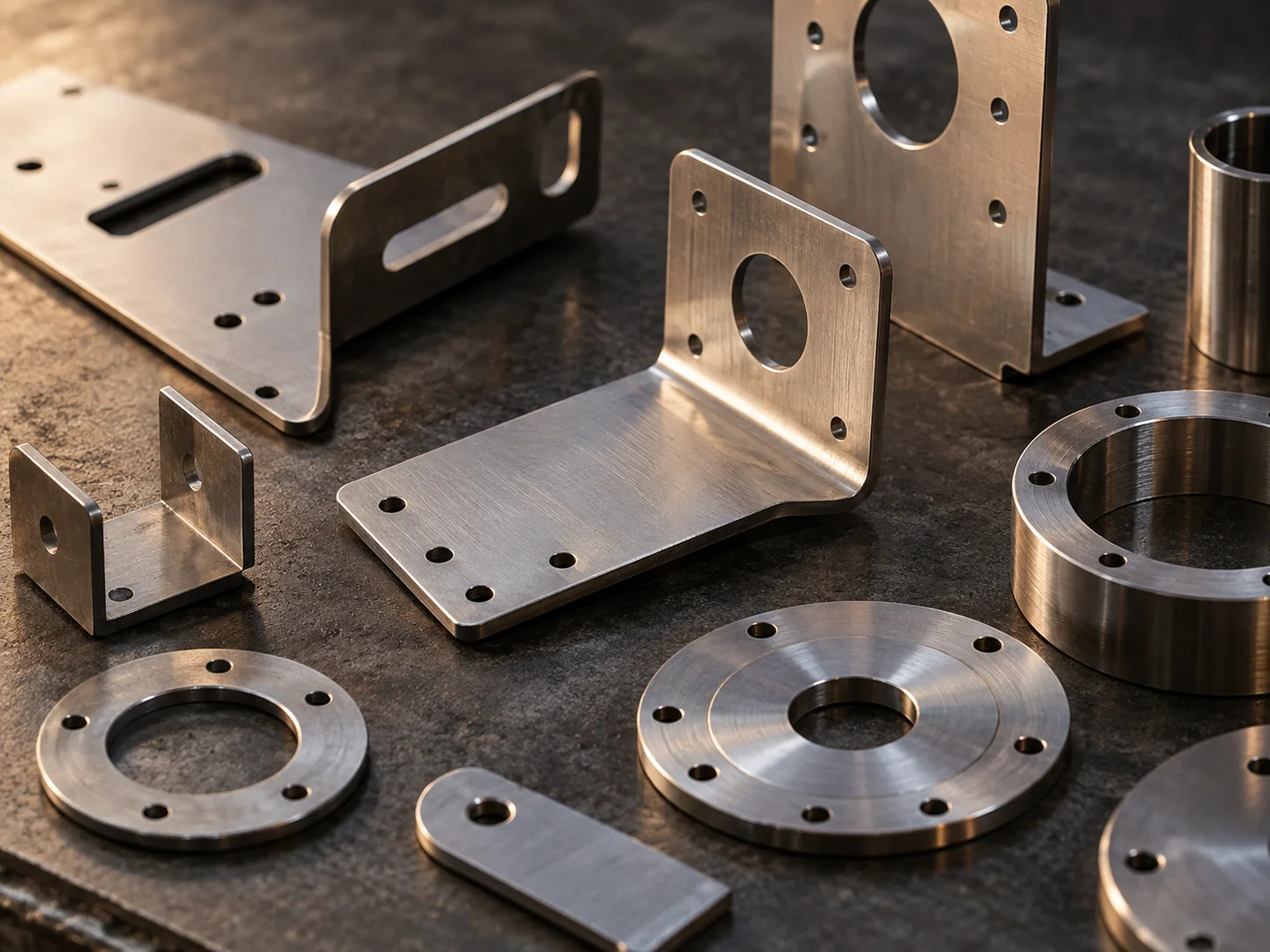 Illustrative precision steel brackets and cut parts